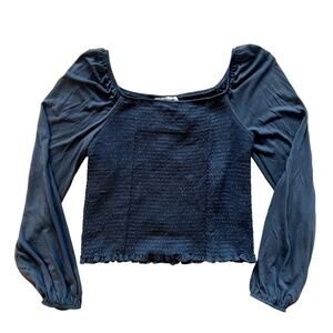 NWT For The Republic Modal Smocked Long Sleeve Blouse Women's Size Medium Blue